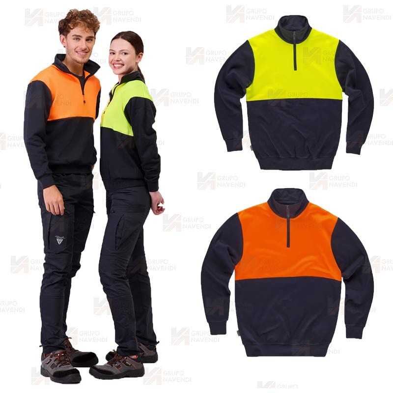 Sudadera gruesa bicolor de alta visibilidad  con media cremallera
