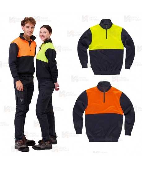 Sudadera gruesa bicolor de alta visibilidad  con media cremallera