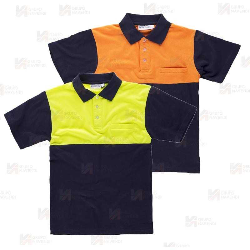 Polo bicolor de manga corta marino/naranja flúor