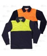 Polo económico bicolor de algodón de manga larga color marino/naranja flúor