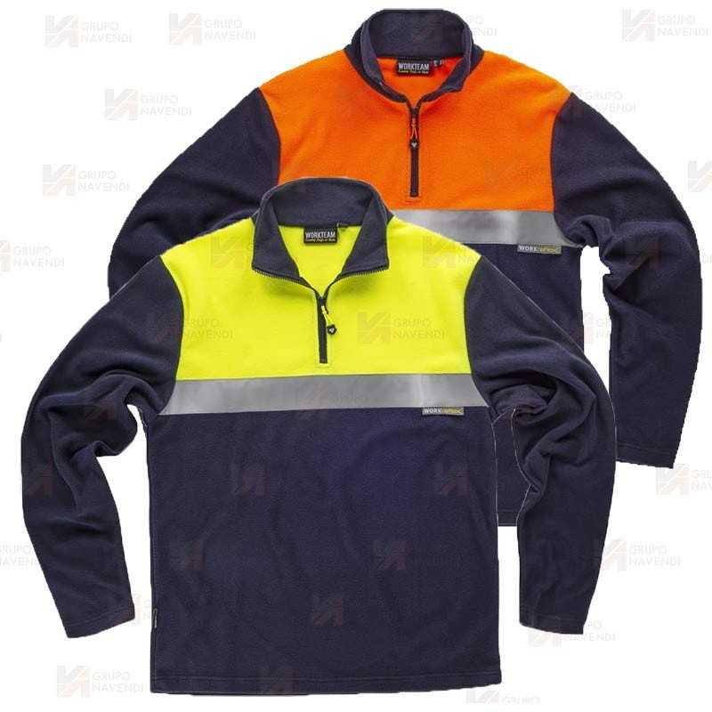 Sudadera ligera bicolor de alta visibilidad  con media cremallera