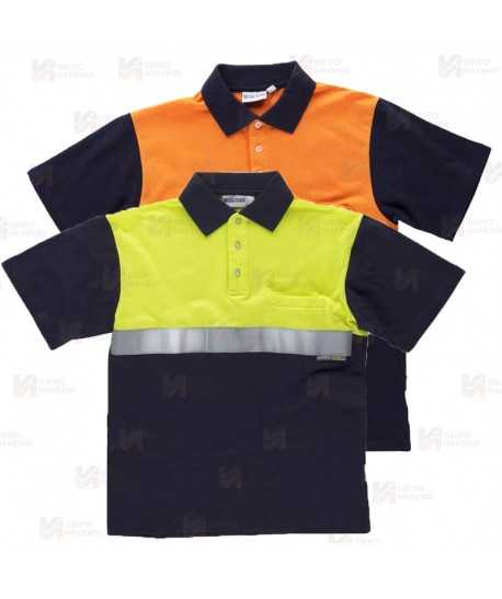 Polo de algodón bicolor, manga corta con cintas reflectantes