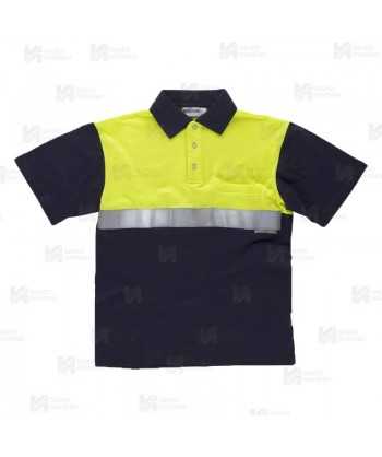 Polo de algodón bicolor, manga corta con cintas reflectantes