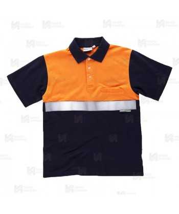 Polo de algodón bicolor, manga corta con cintas reflectantes