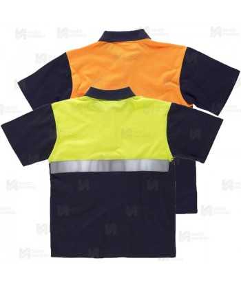 Polo de algodón bicolor, manga corta con cintas reflectantes
