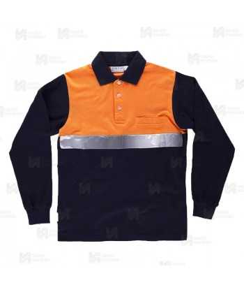 Polo de algodón bicolor, manga larga con cintas reflectantes