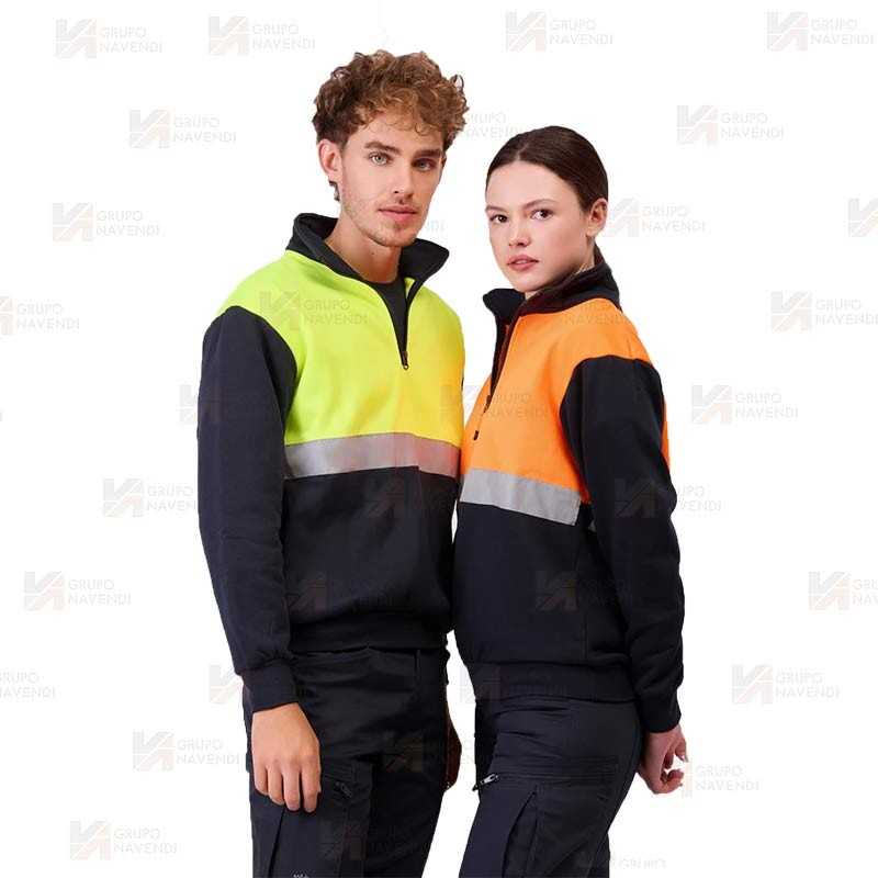 Sudadera gruesa de alta visibilidad bicolor con media cremallera