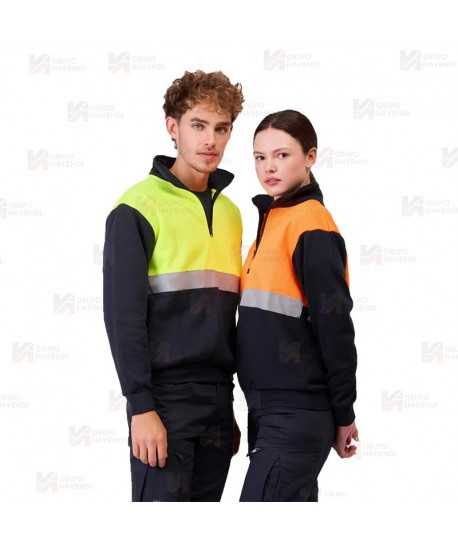 Sudadera gruesa de alta visibilidad bicolor con media cremallera