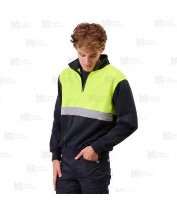 Sudadera gruesa de alta visibilidad bicolor amarillo flúor/marino con media cremallera