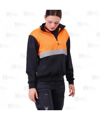 Sudadera gruesa de alta visibilidad bicolor naranja flúor/marino con media cremallera