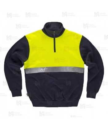 Sudadera gruesa de alta visibilidad bicolor amarillo flúor/marino con media cremallera