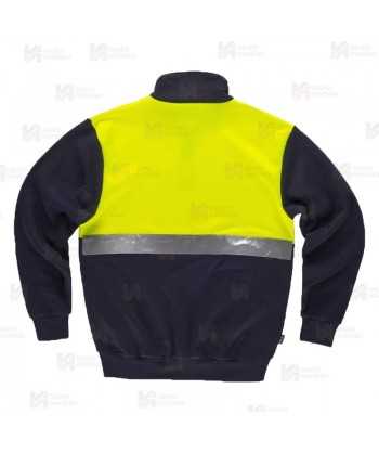Sudadera gruesa de alta visibilidad bicolor amarillo flúor/marino con media cremallera