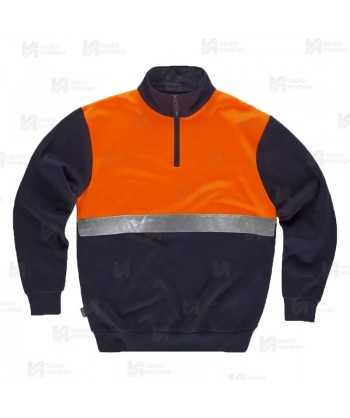 Sudadera gruesa de alta visibilidad bicolor naranja flúor/marino con media cremallera