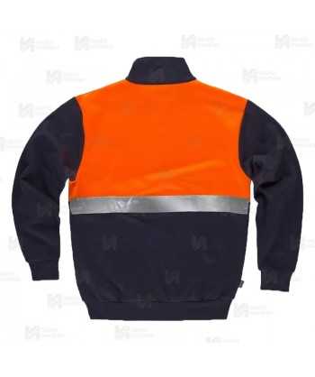 Sudadera gruesa de alta visibilidad bicolor naranja flúor/marino con media cremallera