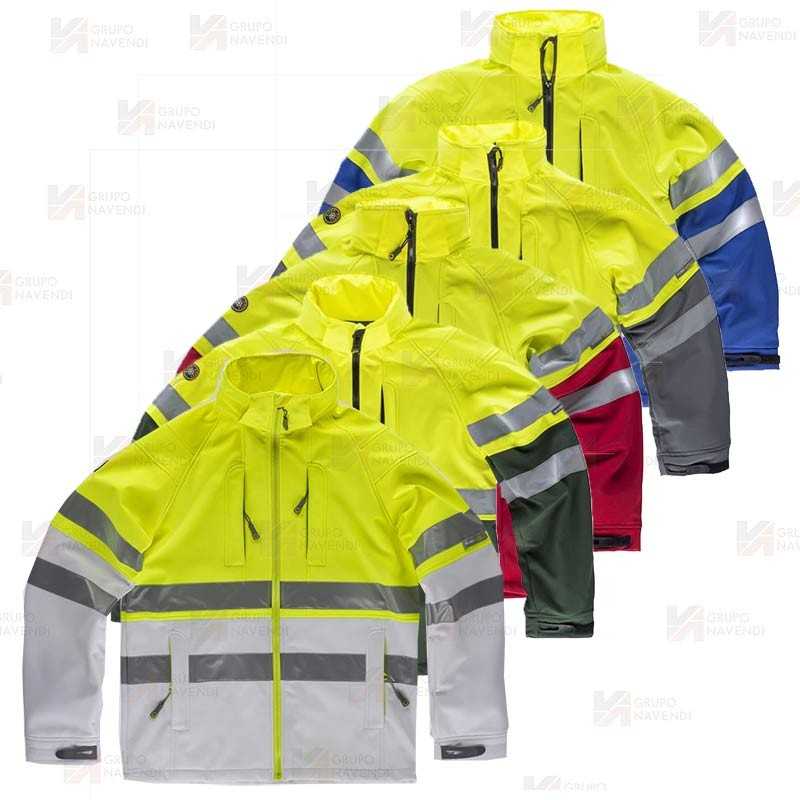 Chaqueta softshell bicolor alta visibilidad con capucha