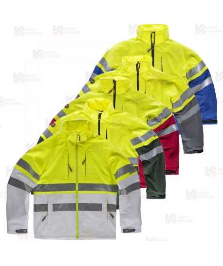 Chaqueta softshell bicolor alta visibilidad con capucha