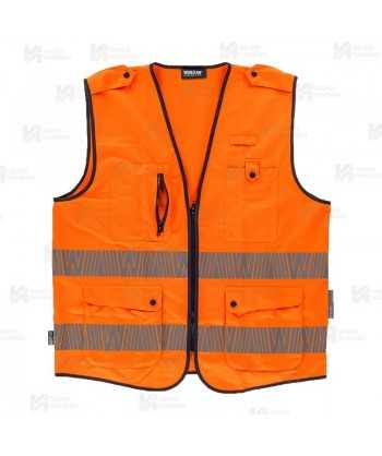 Chaleco alta visibilidad naranja flúor multibolsillos con cintas segmentadas