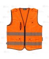 Chaleco alta visibilidad naranja flúor multibolsillos con cintas segmentadas