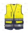 Chaleco alta visibilidad amarillo flúor/marino, multibolsillos con cintas segmentadas