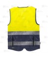 Chaleco alta visibilidad amarillo flúor/marino, multibolsillos con cintas segmentadas