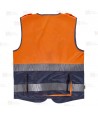 Chaleco alta visibilidad naranja flúor/marino, multibolsillos con cintas segmentadas