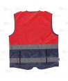 Chaleco alta visibilidad rojo flúor/marino multibolsillos con cintas segmentadas