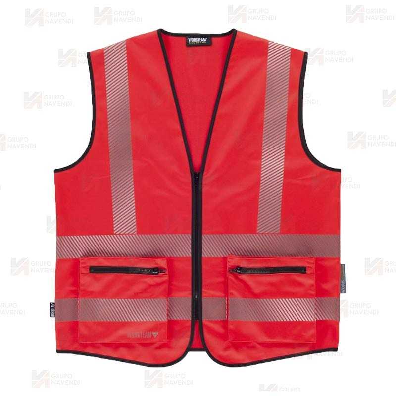 Chaleco alta visibilidad rojo flúor con cintas segmentadas