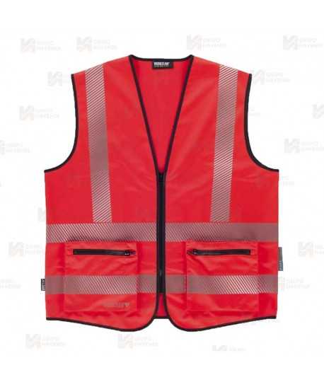 Chaleco alta visibilidad rojo flúor con cintas segmentadas