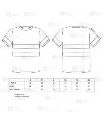 Camiseta alta visibilidad rojo flúor/marino de manga corta con cintas segmentadas