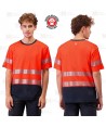 Camiseta alta visibilidad rojo flúor/marino de manga corta con cintas segmentadas