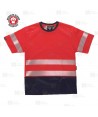 Camiseta alta visibilidad rojo flúor/marino de manga corta con cintas segmentadas