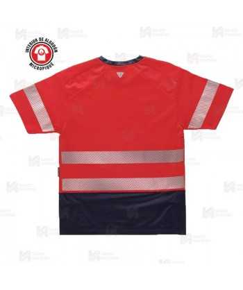 Camiseta alta visibilidad rojo flúor/marino de manga corta con cintas segmentadas