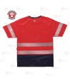 Camiseta alta visibilidad rojo flúor/marino de manga corta con cintas segmentadas