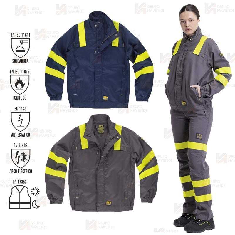 Cazadora ignífuga, antiestática con protección para soldadura y arco eléctrico