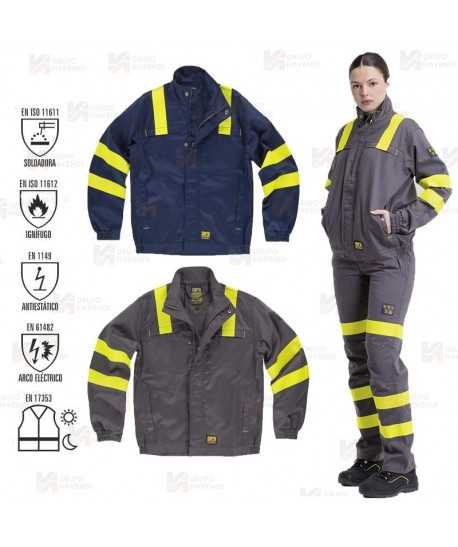 Cazadora ignífuga, antiestática con protección para soldadura y arco eléctrico