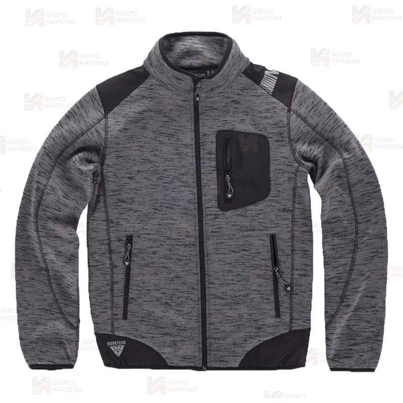 Chaqueta de punto combinada con tejido softshell color gris oscuro y negro