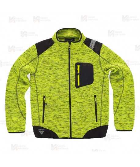 Chaqueta de punto combinada con tejido softshell color amarillo flúor y negro