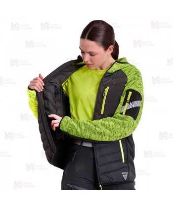 Chaqueta unisex con capucha, de punto, acolchada y con tejido softshell color amarillo flúor y negro