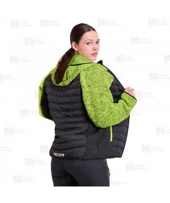 Chaqueta unisex con capucha, de punto, acolchada y con tejido softshell color amarillo flúor y negro