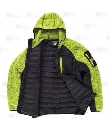 Chaqueta unisex con capucha, de punto, acolchada y con tejido softshell color amarillo flúor y negro