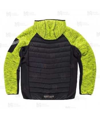 Chaqueta unisex con capucha, de punto, acolchada y con tejido softshell color amarillo flúor y negro