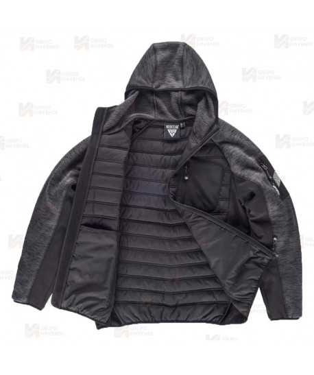 Chaqueta unisex con capucha, de punto, acolchada y con tejido softshell color gris oscuro y negro