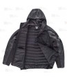 Chaqueta unisex con capucha, de punto, acolchada y con tejido softshell color gris oscuro y negro