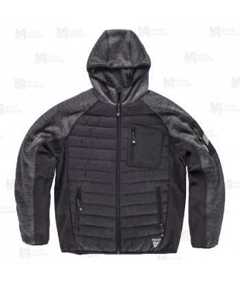 Chaqueta unisex con capucha, de punto, acolchada y con tejido softshell color gris oscuro y negro