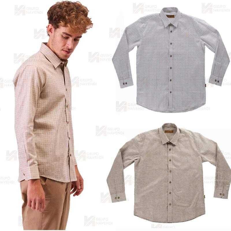 Camisa muy ligera a cuadros de cuello clásico de manga larga para hostelería