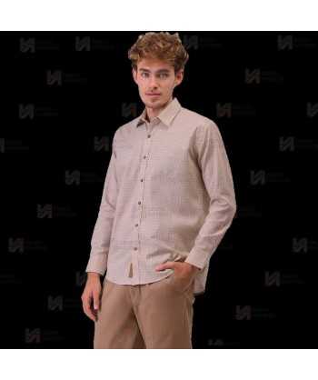 Camisa muy ligera a cuadros de cuello clásico de manga larga para hostelería