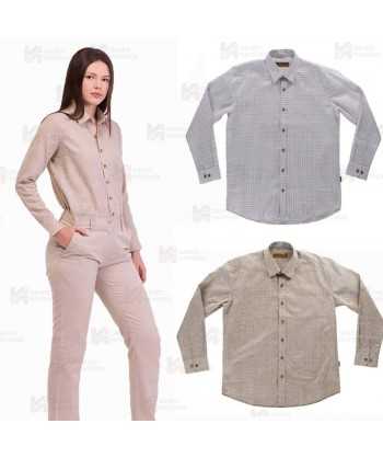 Camisa para mujer, muy ligera a cuadros, de cuello clásico de manga larga para hostelería