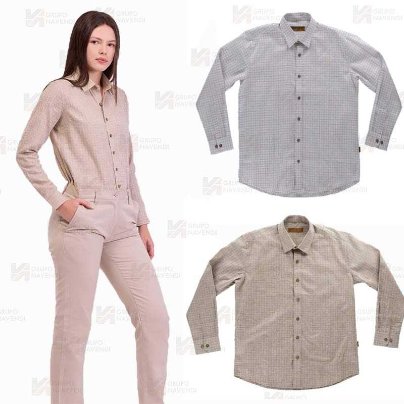 Camisa para mujer, muy ligera a cuadros, de cuello clásico de manga larga para hostelería