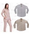 Camisa para mujer, muy ligera a cuadros, de cuello clásico de manga larga para hostelería