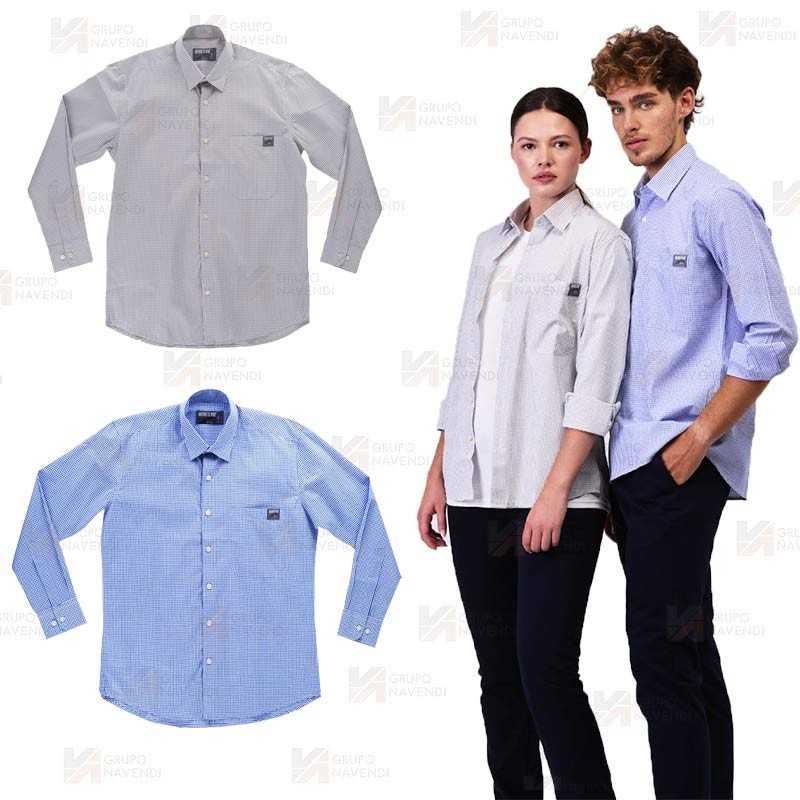 Camisa unisex a cuadros de cuello clásico de manga larga